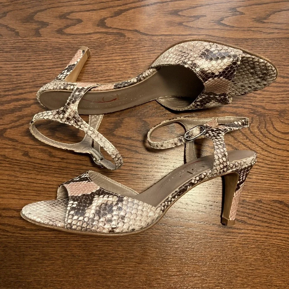 VTG AGL Attilio Giusti Leombruni Embossed Python Snakeskin Heel Women 7 38 Italy